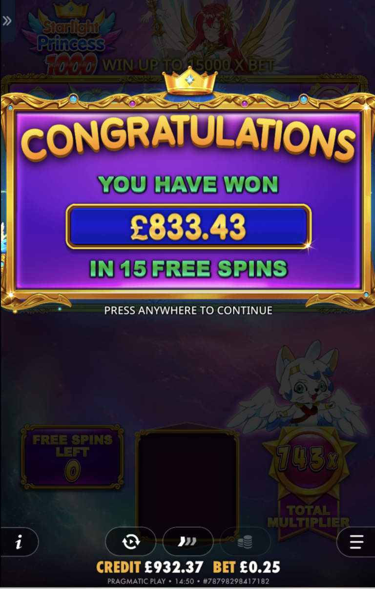 Starlight Princess 1000 - Big Hit! (Submitted by BikerLad28)