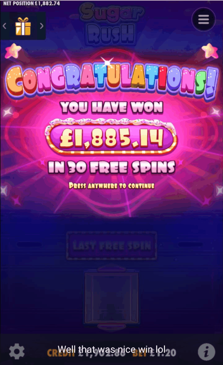 Sugar Rush - Super Win! (Submitted by keithnewman66)